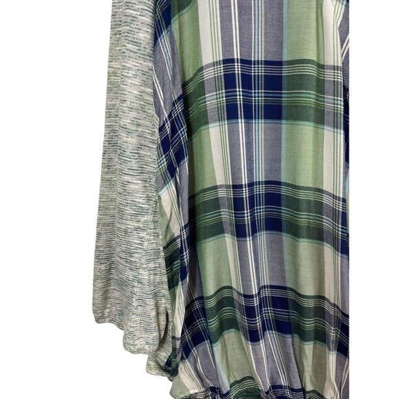 One World 2x Plaid Mixed Media Front Wrap Tie Neck Long Sleeve 2X NWT - Picture 3 of 14